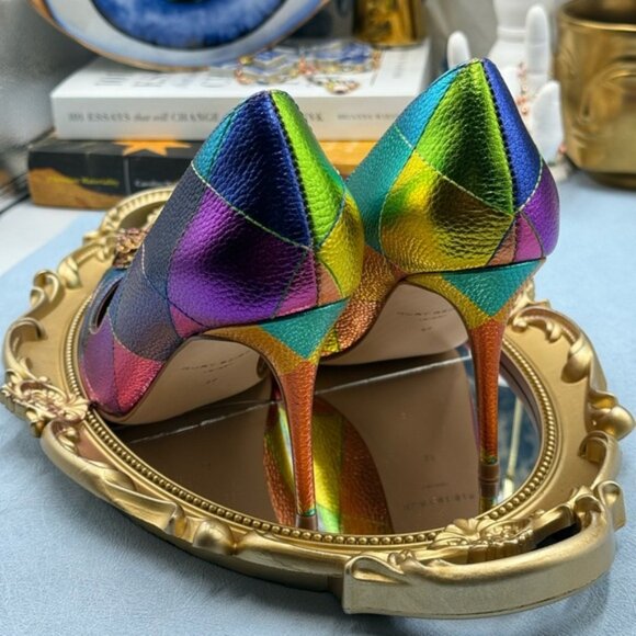 🆕 KURT GEIGER LONDON 🧿 NWOB Belgravia Court Heel, Rainbow Overstitch Sz 37 US7 - Picture 7 of 13